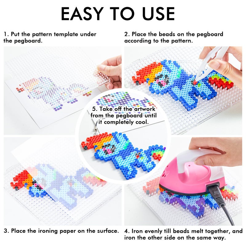 Inscraft Fuse Beads, 21,000 pcs Fuse Beads Kit 22 Colors 5MM for Kids, Including 8 Ironing Paper,48 Patterns, 4 Pegboards, Tweezers, Beads Compatible Kit by INSCRAFT - Image 4